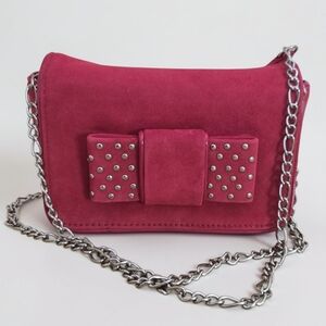 White House Black Market Pink Faux Suede Bow Studded Crossbody NWT